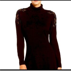 Eliza J Black Long Sleeve Dress with Lace Accents
